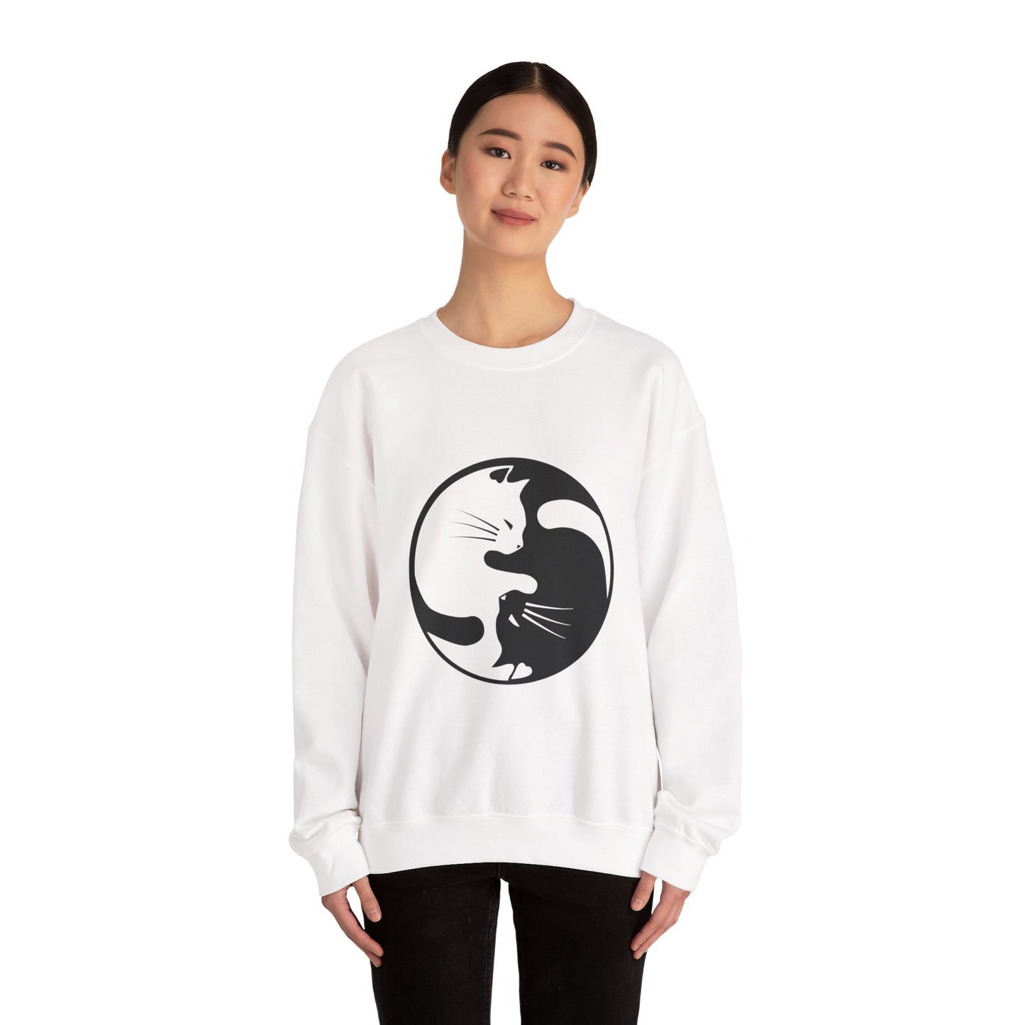 Yin Yang Cats, Feline Lovers, Cute Sweatshirt for Fur Parents, Kawaii Pullover, Black and White Cat, Cozy Trendy, Pet Owner Mom Dad Gift