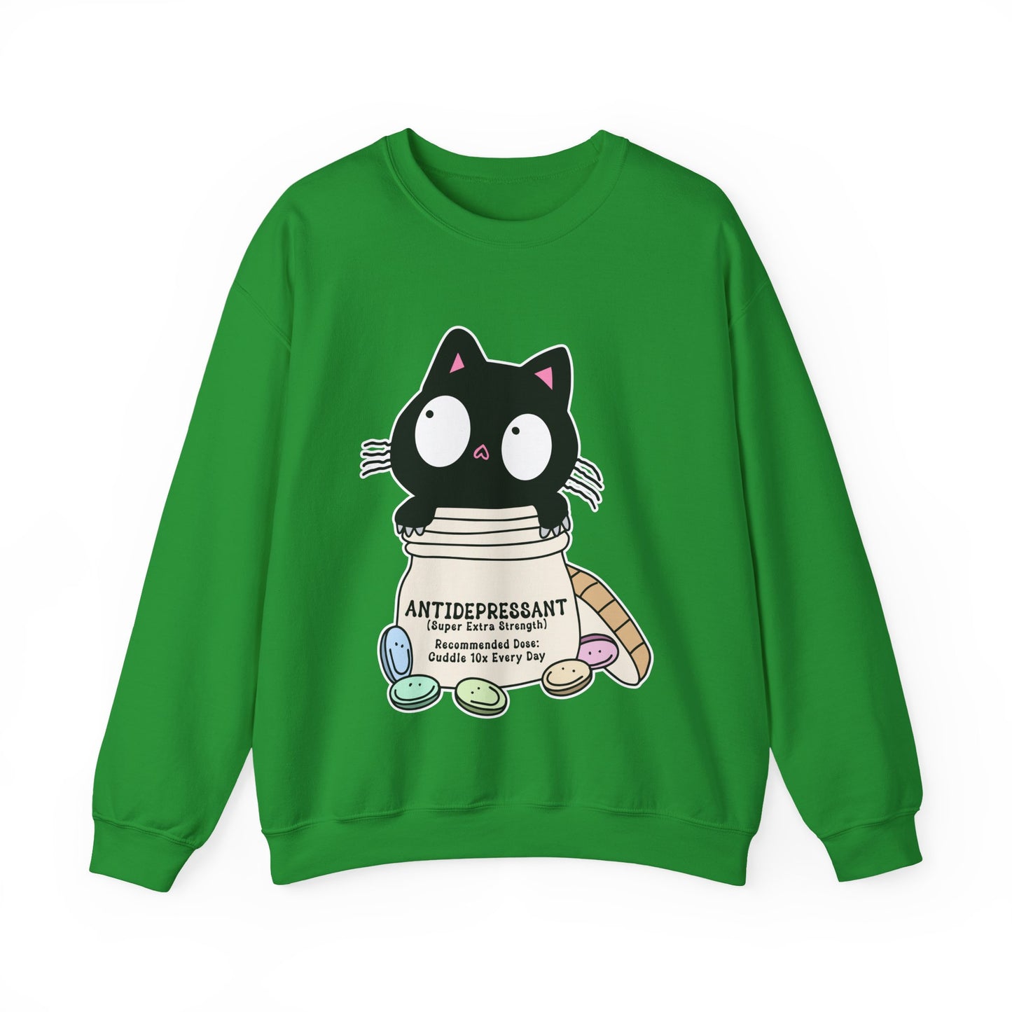 Cat as Antidepressant, College Sweatshirt, Gift For Fur Parent, Cat Mom, Cat Dad, Funny Cat Lover Sweater, Kawaii Shirt, Mental Health Humor
