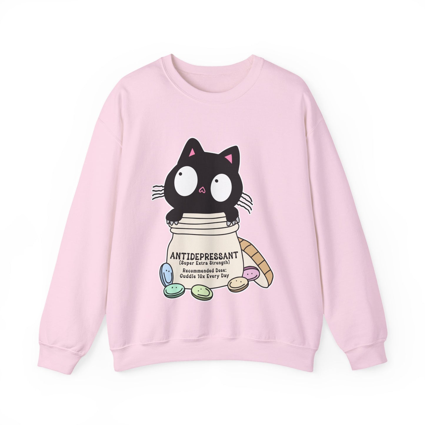 Cat as Antidepressant, College Sweatshirt, Gift For Fur Parent, Cat Mom, Cat Dad, Funny Cat Lover Sweater, Kawaii Shirt, Mental Health Humor