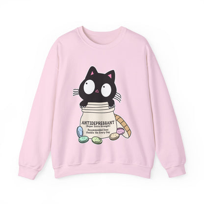 Cat as Antidepressant, College Sweatshirt, Gift For Fur Parent, Cat Mom, Cat Dad, Funny Cat Lover Sweater, Kawaii Shirt, Mental Health Humor