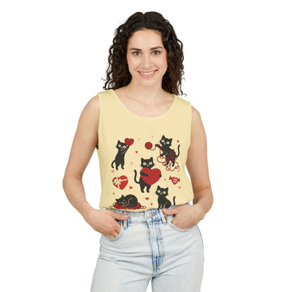 Cat Tangled In Love Tank Top | Valentine Cat Heart Design