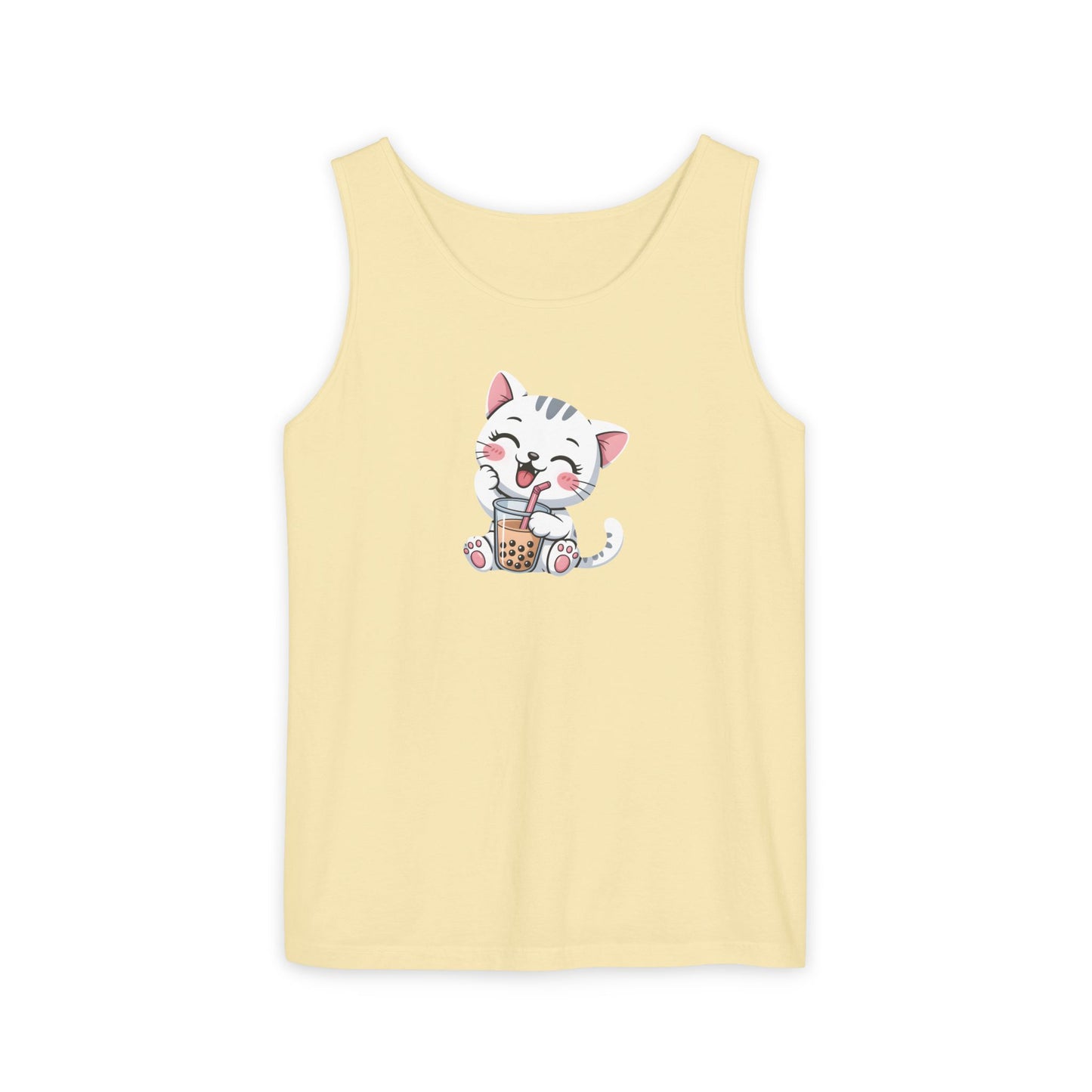 Cute Boba Cat Tank Top | Kawaii Bubble Tea Kitten Design