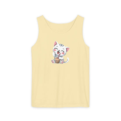 Cute Boba Cat Tank Top | Kawaii Bubble Tea Kitten Design
