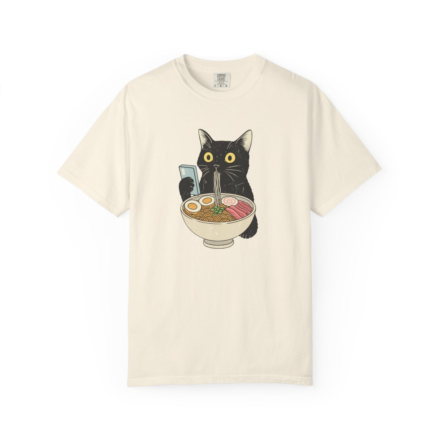 Kawaii Black Cat Slurping Ramen T-shirt | Neko Anime Bowl Design