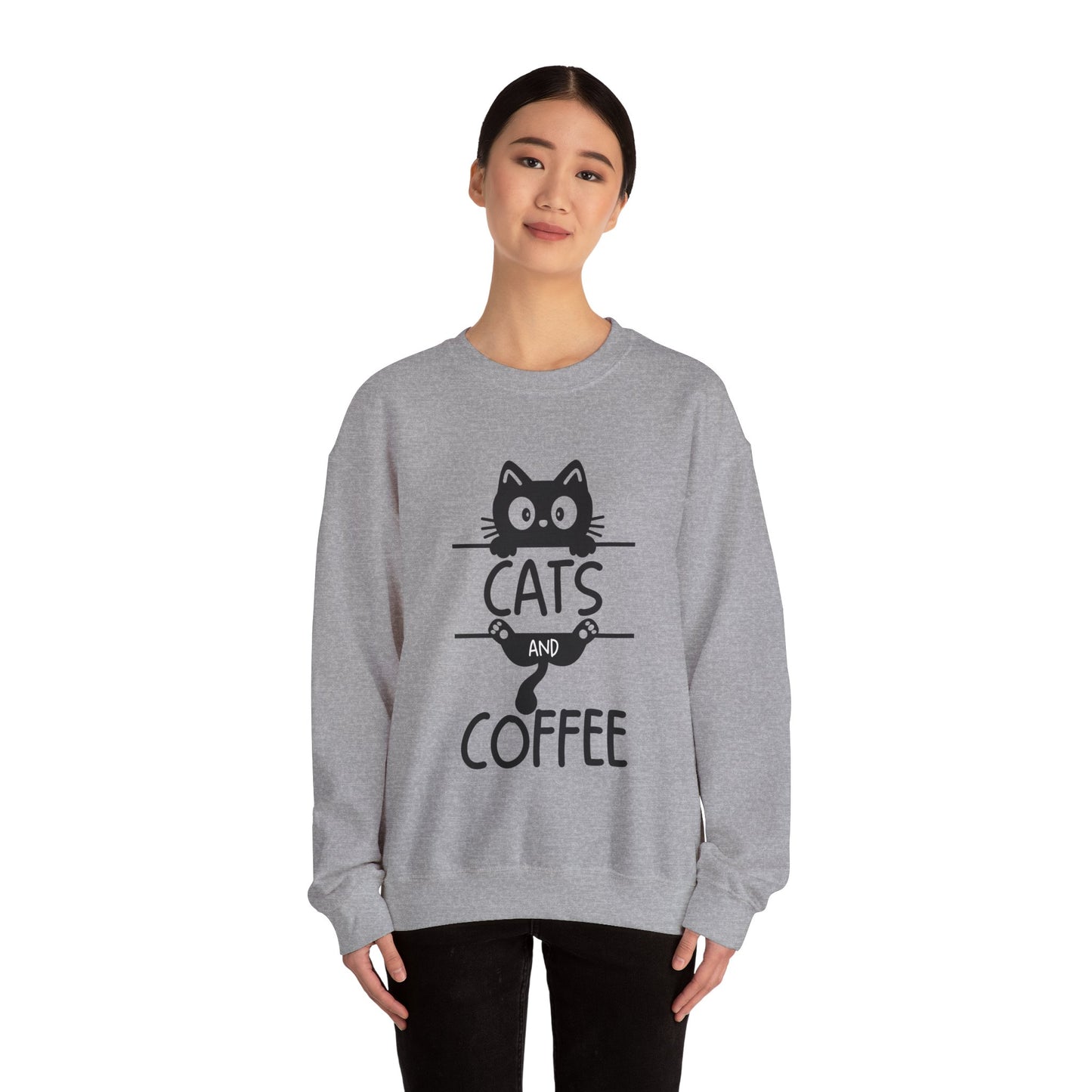 Cats and Coffee Sweatshirt, Funny Cat Mom Dad Pullover, Trendy Cat Lover Sweater, Cozy College Sweatshirt, Quirky Gift for Fur Parents