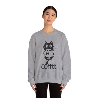 Cats and Coffee Sweatshirt, Funny Cat Mom Dad Pullover, Trendy Cat Lover Sweater, Cozy College Sweatshirt, Quirky Gift for Fur Parents
