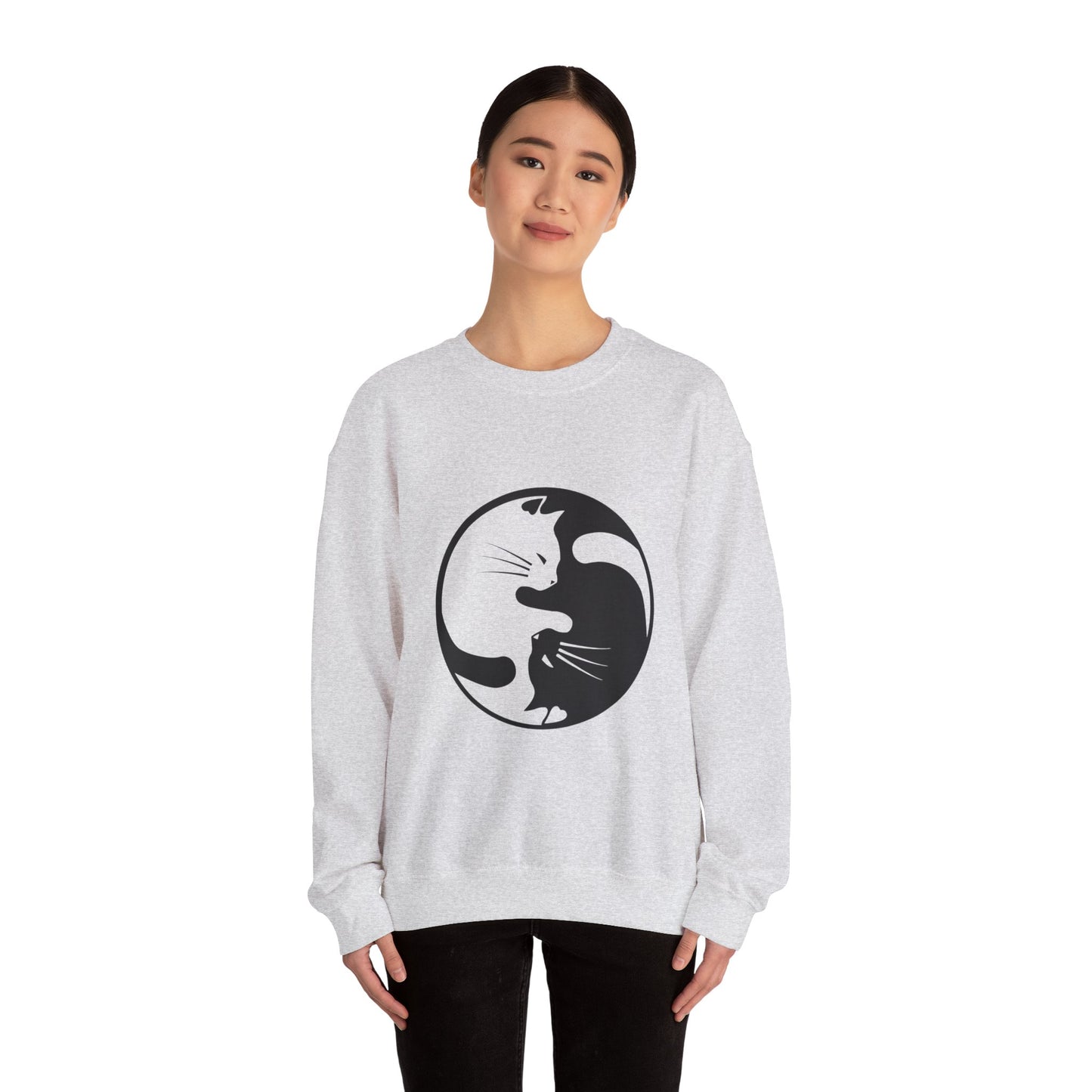 Yin Yang Cats, Feline Lovers, Cute Sweatshirt for Fur Parents, Kawaii Pullover, Black and White Cat, Cozy Trendy, Pet Owner Mom Dad Gift
