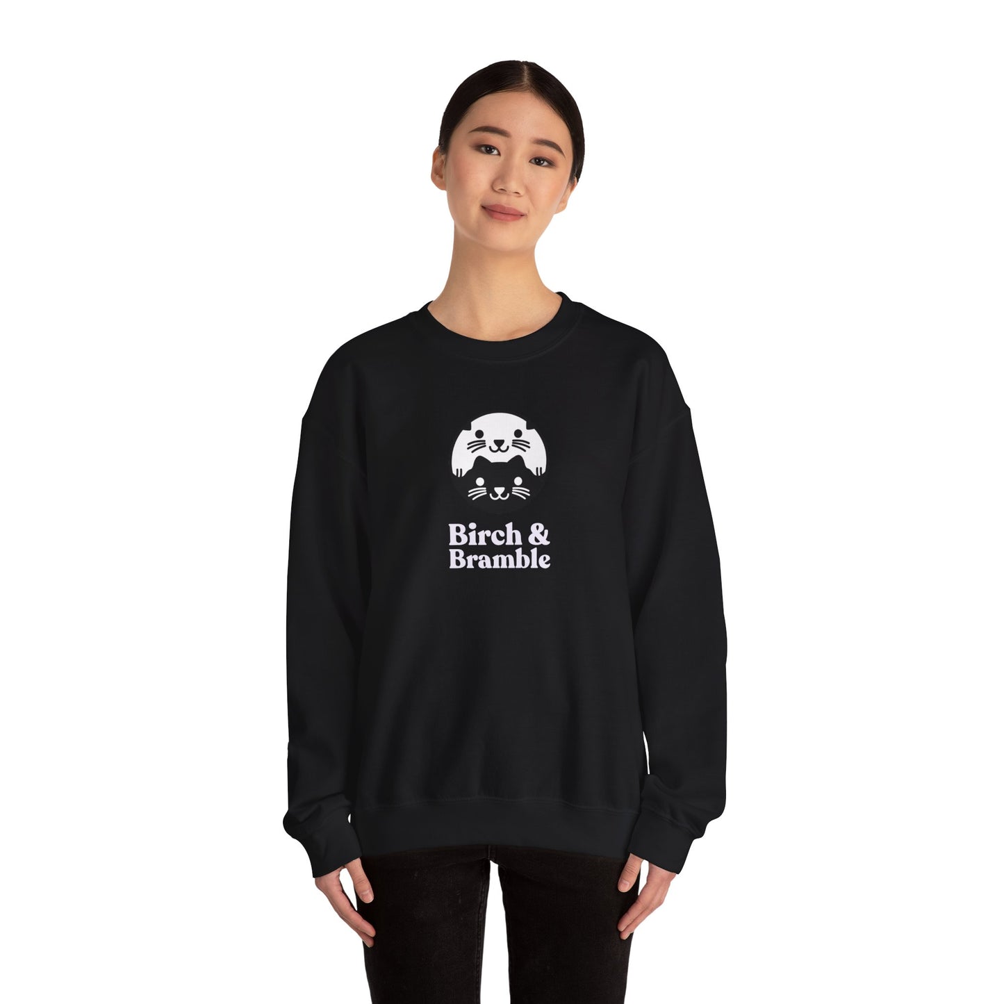 Black & White Cat Logo Sweatshirt — Birch & Bramble Cozy Crewneck