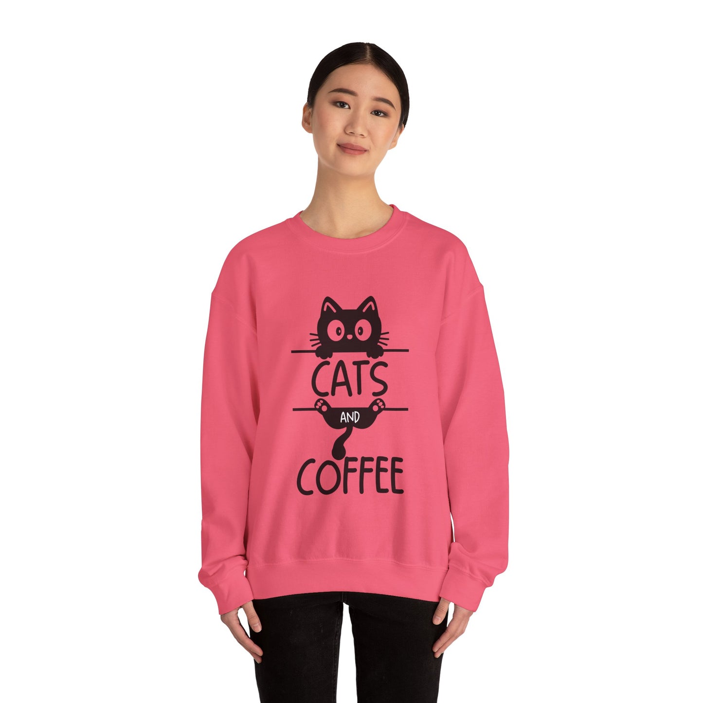 Cats and Coffee Sweatshirt, Funny Cat Mom Dad Pullover, Trendy Cat Lover Sweater, Cozy College Sweatshirt, Quirky Gift for Fur Parents