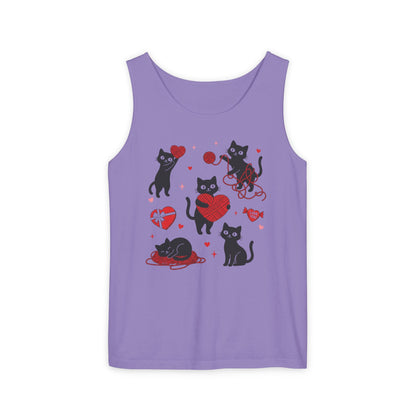 Cat Tangled In Love Tank Top | Valentine Cat Heart Design