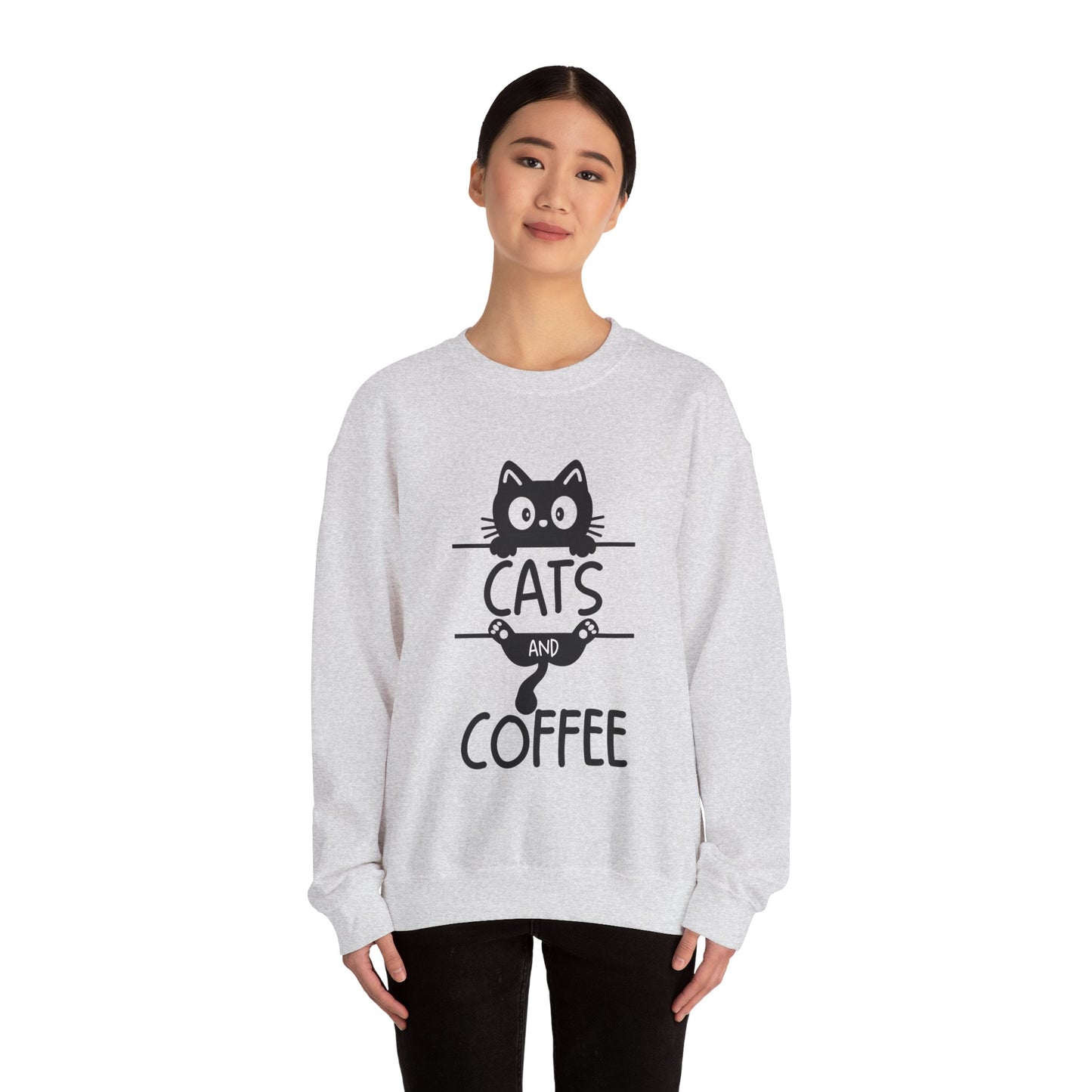 Cats and Coffee Sweatshirt, Funny Cat Mom Dad Pullover, Trendy Cat Lover Sweater, Cozy College Sweatshirt, Quirky Gift for Fur Parents