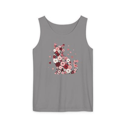 Meowentines Day Floral Cat Silhouette Valentine Tank Top | Pink Flower Kitty
