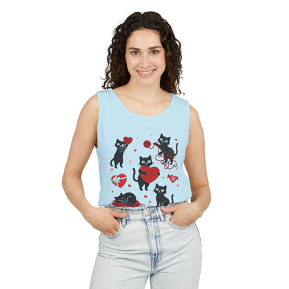Cat Tangled In Love Tank Top | Valentine Cat Heart Design