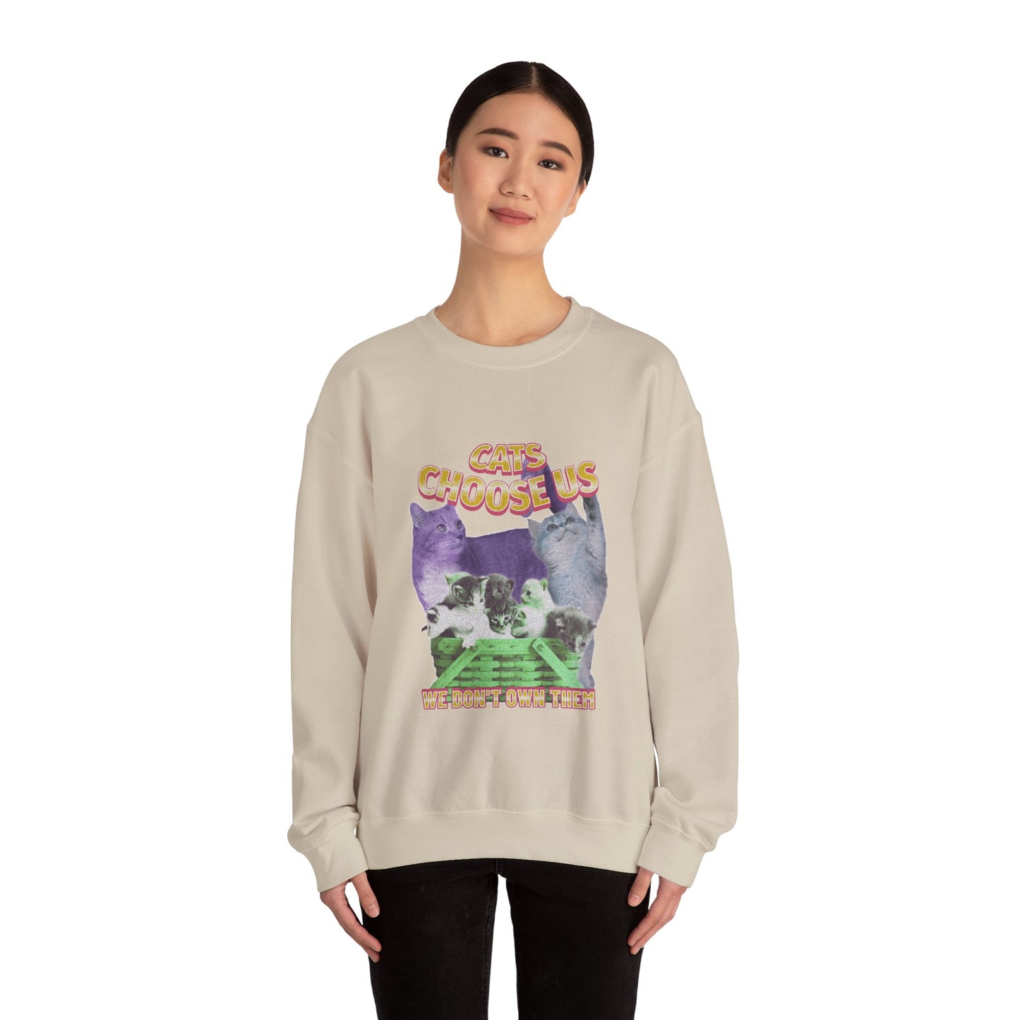 Cats Choose Us, Feline Lovers, Cute Sweatshirt for Fur Parents, Vintage Pullover, Retro College Shirt, Cozy Trendy, Pet Owner Mom Dad Gift
