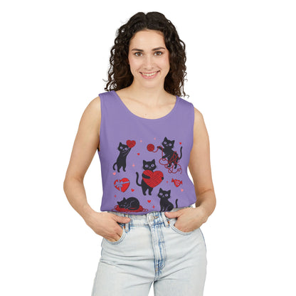 Cat Tangled In Love Tank Top | Valentine Cat Heart Design