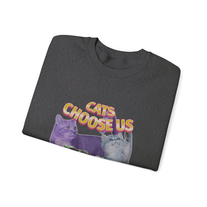 Cats Choose Us, Feline Lovers, Cute Sweatshirt for Fur Parents, Vintage Pullover, Retro College Shirt, Cozy Trendy, Pet Owner Mom Dad Gift