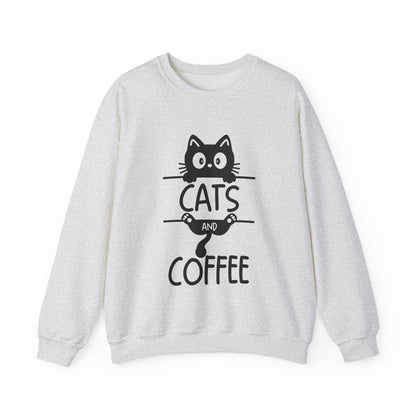 Cats and Coffee Sweatshirt, Funny Cat Mom Dad Pullover, Trendy Cat Lover Sweater, Cozy College Sweatshirt, Quirky Gift for Fur Parents