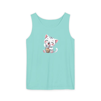 Cute Boba Cat Tank Top | Kawaii Bubble Tea Kitten Design