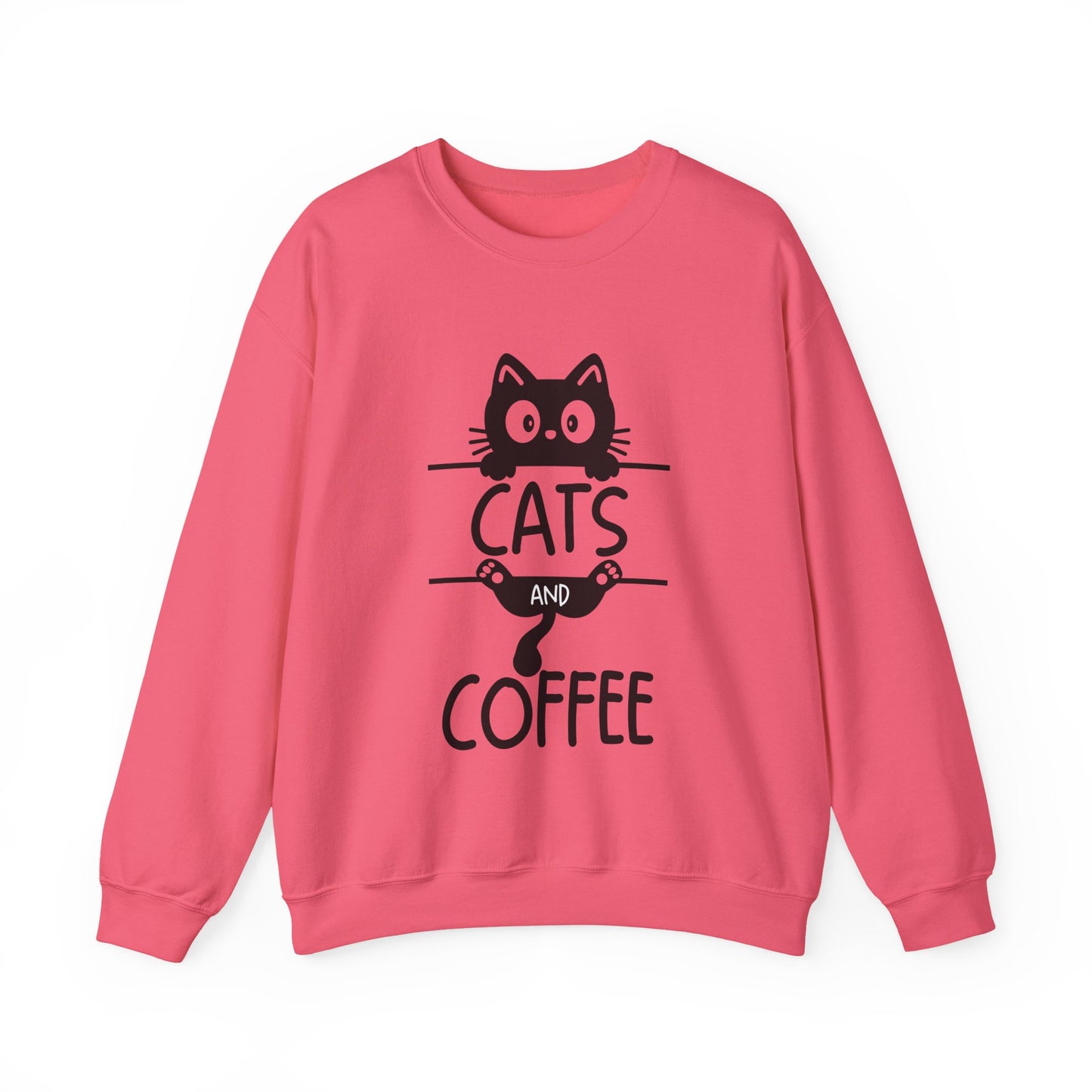 Cats and Coffee Sweatshirt, Funny Cat Mom Dad Pullover, Trendy Cat Lover Sweater, Cozy College Sweatshirt, Quirky Gift for Fur Parents