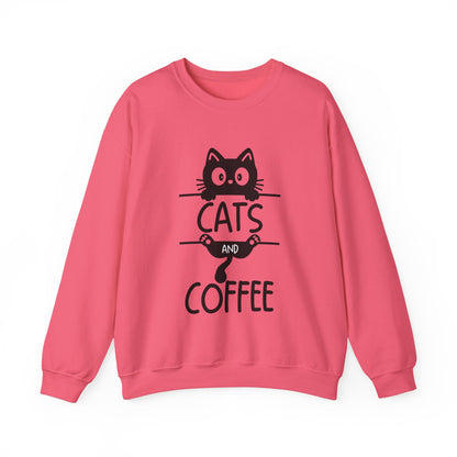 Cats and Coffee Sweatshirt, Funny Cat Mom Dad Pullover, Trendy Cat Lover Sweater, Cozy College Sweatshirt, Quirky Gift for Fur Parents