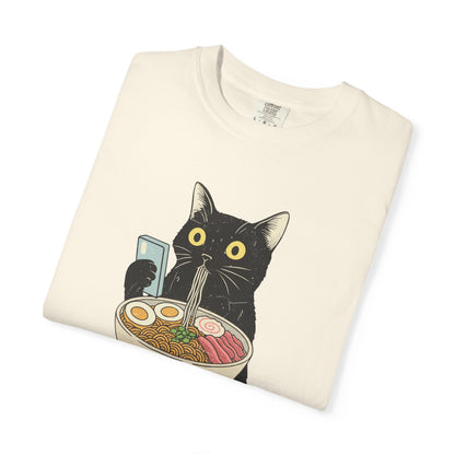 Kawaii Black Cat Slurping Ramen T-shirt | Neko Anime Bowl Design