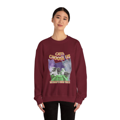 Cats Choose Us, Feline Lovers, Cute Sweatshirt for Fur Parents, Vintage Pullover, Retro College Shirt, Cozy Trendy, Pet Owner Mom Dad Gift