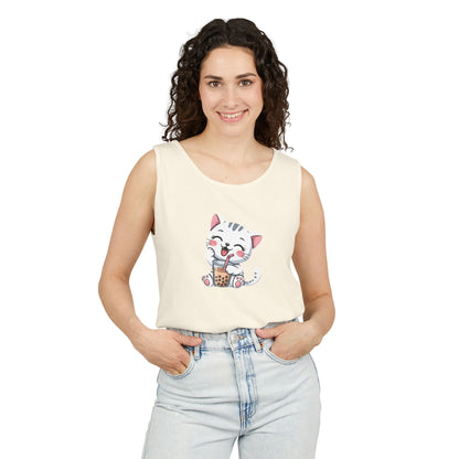Cute Boba Cat Tank Top | Kawaii Bubble Tea Kitten Design