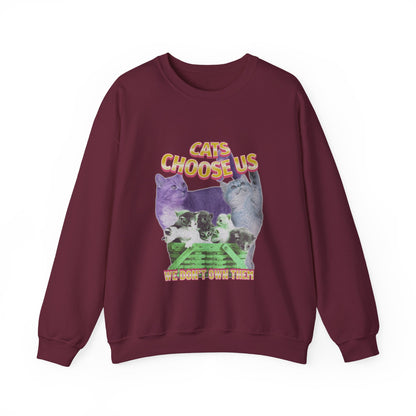 Cats Choose Us, Feline Lovers, Cute Sweatshirt for Fur Parents, Vintage Pullover, Retro College Shirt, Cozy Trendy, Pet Owner Mom Dad Gift
