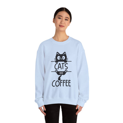Cats and Coffee Sweatshirt, Funny Cat Mom Dad Pullover, Trendy Cat Lover Sweater, Cozy College Sweatshirt, Quirky Gift for Fur Parents