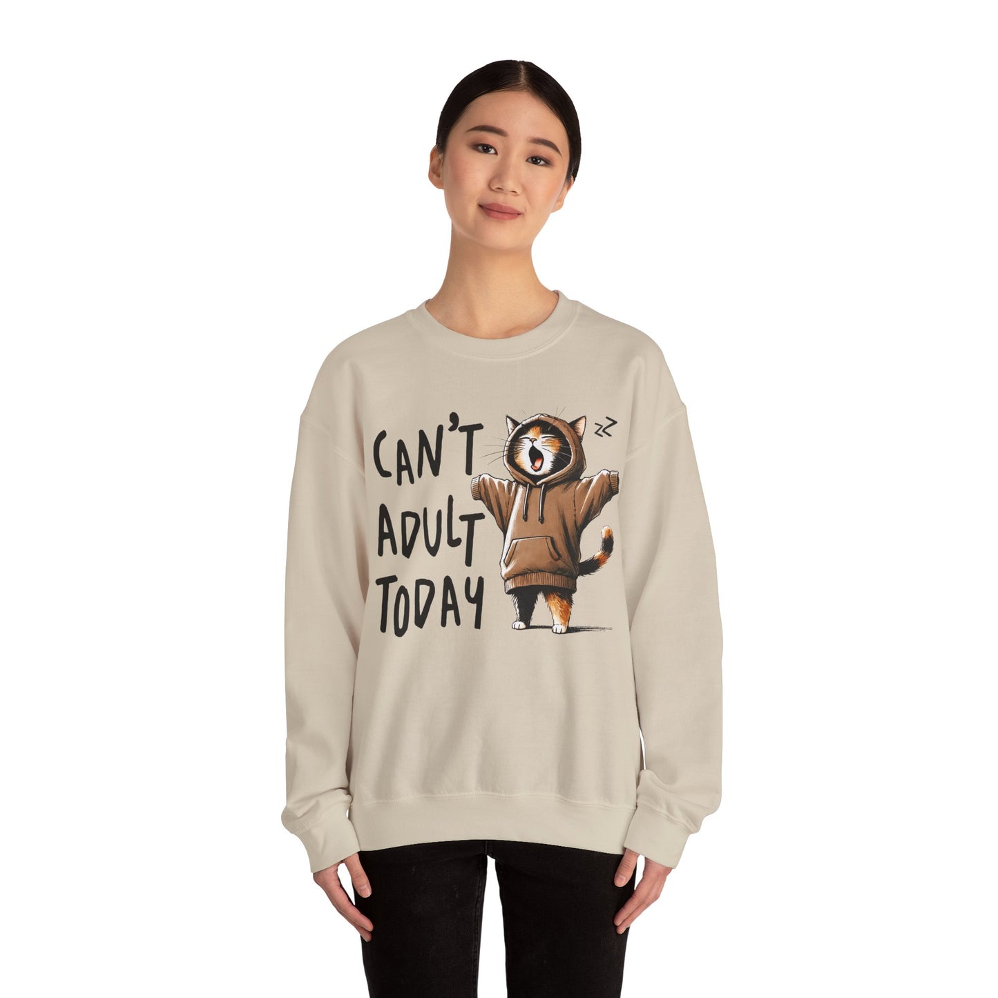 Cat Lover Sweatshirt, Funny Adulting Can't Adult Today, Fur Parents Gift, Crewneck Jumper, Cat Humor, Unisex Pullover