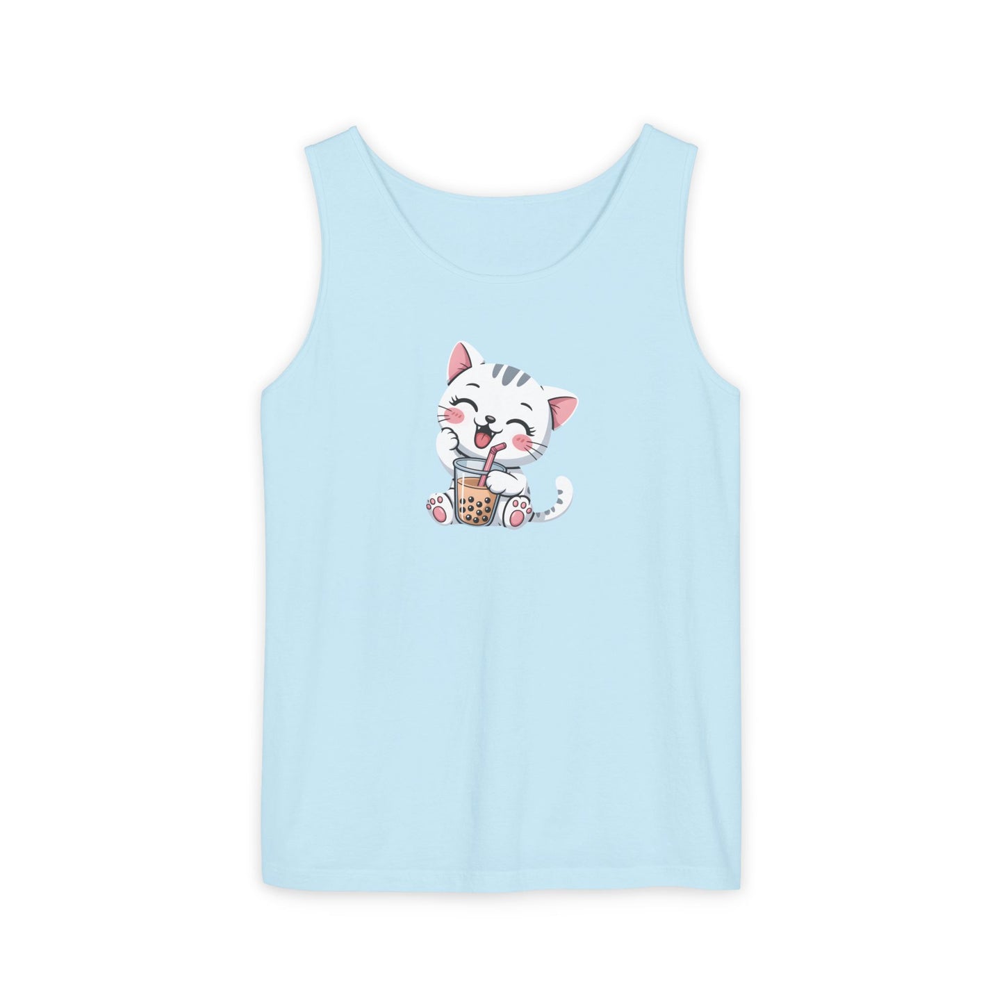 Cute Boba Cat Tank Top | Kawaii Bubble Tea Kitten Design