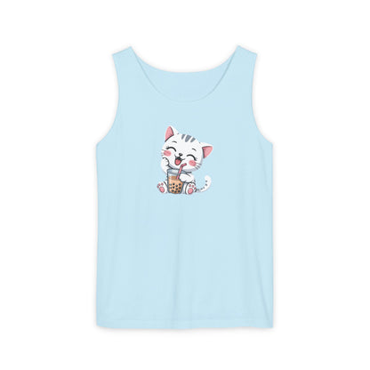 Cute Boba Cat Tank Top | Kawaii Bubble Tea Kitten Design