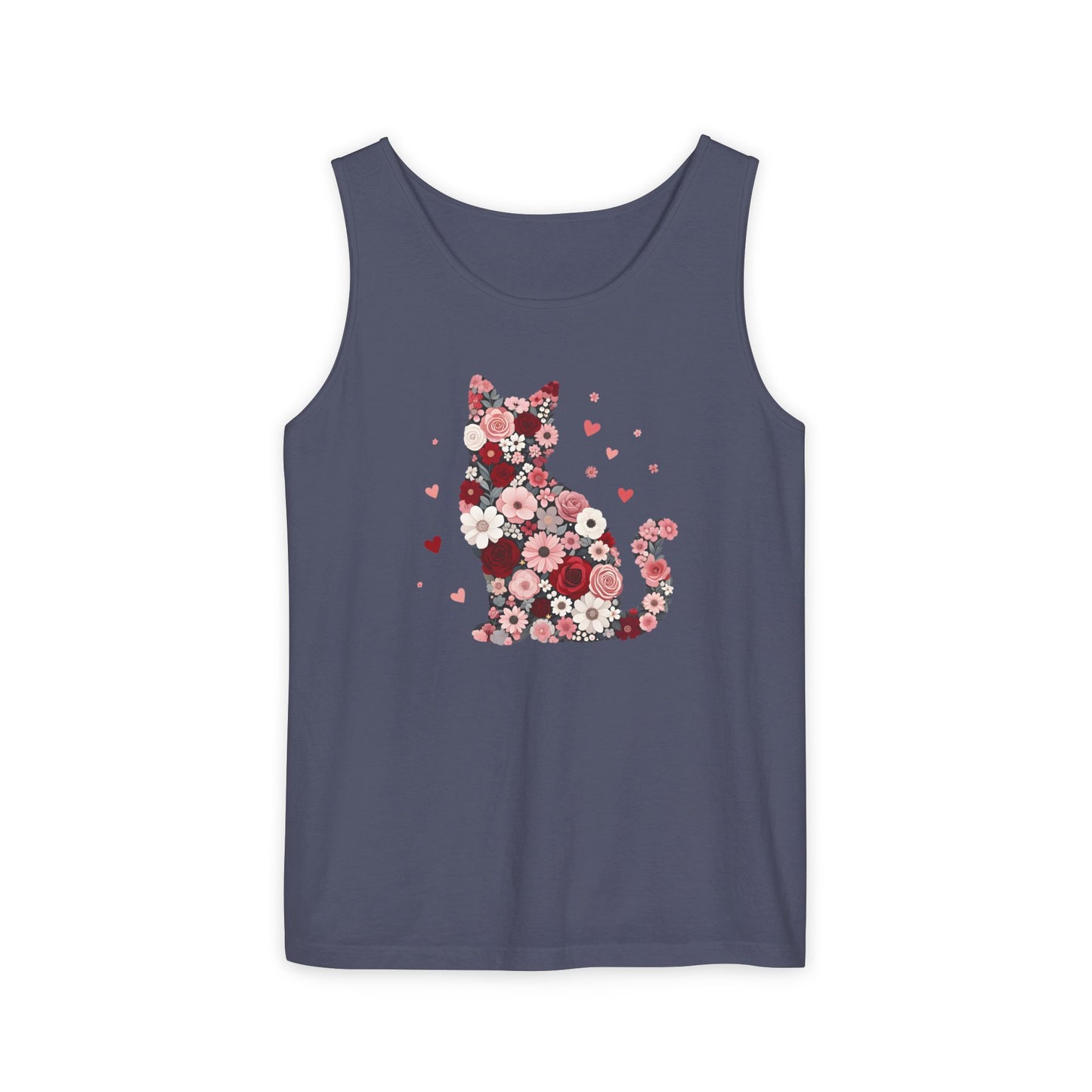 Meowentines Day Floral Cat Silhouette Valentine Tank Top | Pink Flower Kitty