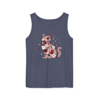 Meowentines Day Floral Cat Silhouette Valentine Tank Top | Pink Flower Kitty