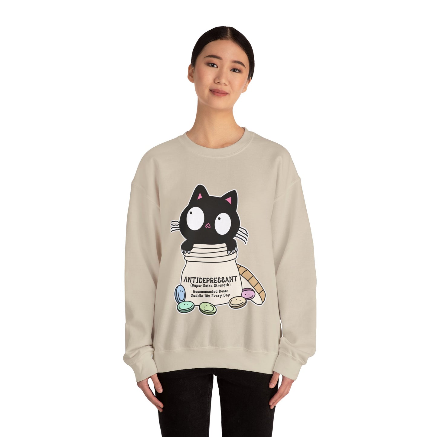 Cat as Antidepressant, College Sweatshirt, Gift For Fur Parent, Cat Mom, Cat Dad, Funny Cat Lover Sweater, Kawaii Shirt, Mental Health Humor