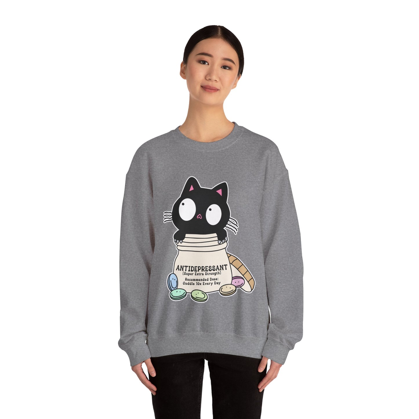 Cat as Antidepressant, College Sweatshirt, Gift For Fur Parent, Cat Mom, Cat Dad, Funny Cat Lover Sweater, Kawaii Shirt, Mental Health Humor