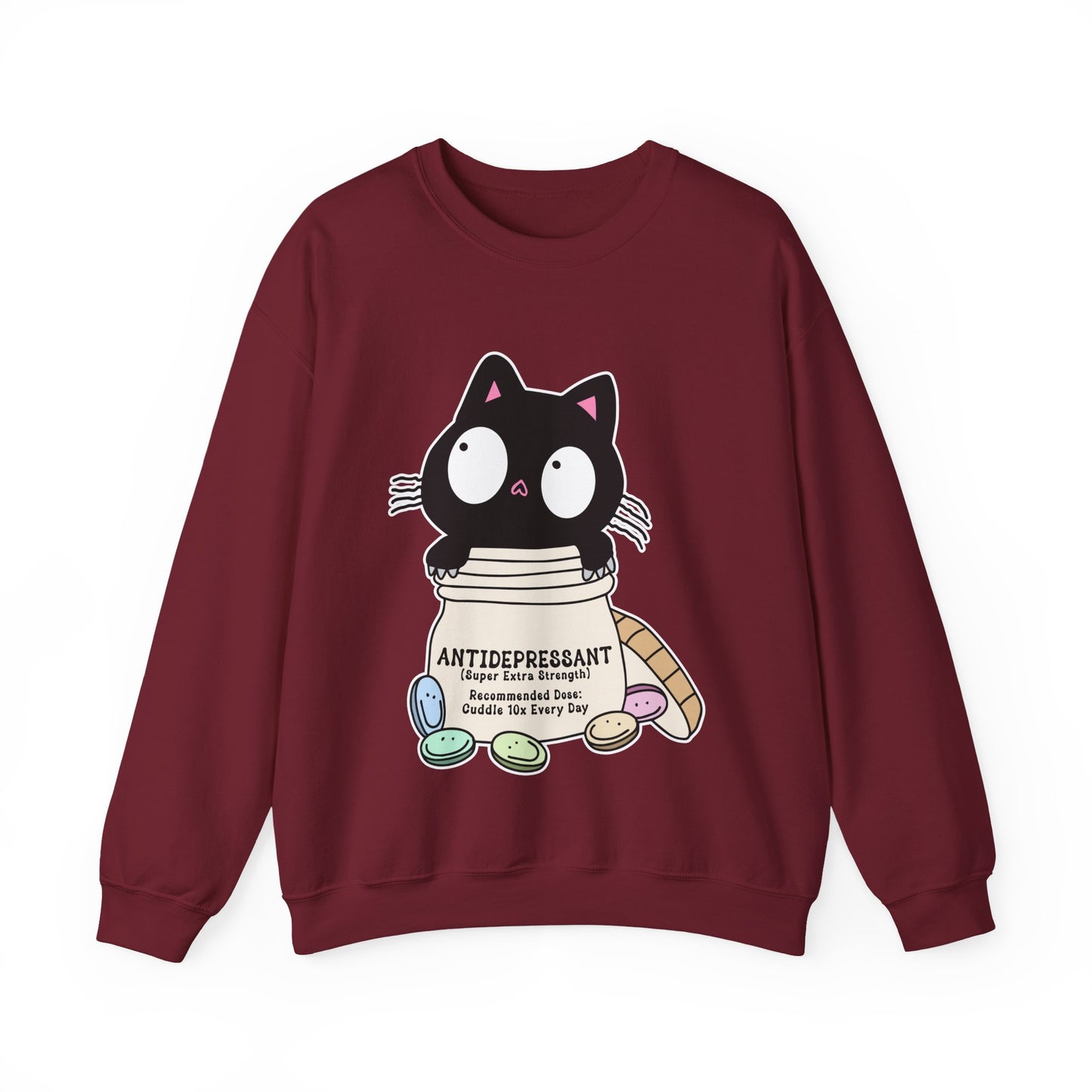 Cat as Antidepressant, College Sweatshirt, Gift For Fur Parent, Cat Mom, Cat Dad, Funny Cat Lover Sweater, Kawaii Shirt, Mental Health Humor