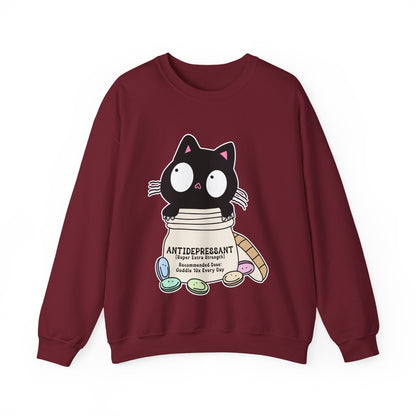 Cat as Antidepressant, College Sweatshirt, Gift For Fur Parent, Cat Mom, Cat Dad, Funny Cat Lover Sweater, Kawaii Shirt, Mental Health Humor