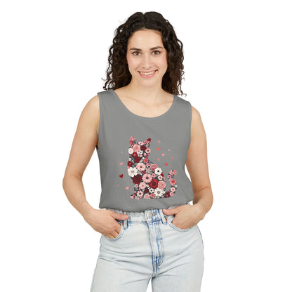 Meowentines Day Floral Cat Silhouette Valentine Tank Top | Pink Flower Kitty