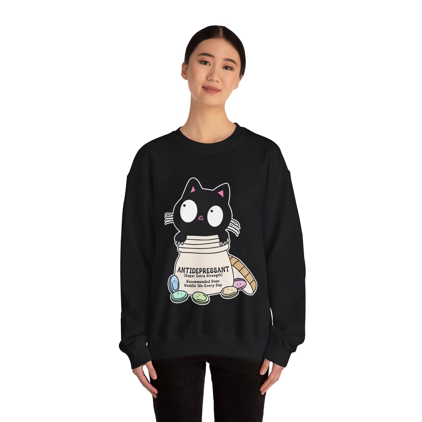Cat as Antidepressant, College Sweatshirt, Gift For Fur Parent, Cat Mom, Cat Dad, Funny Cat Lover Sweater, Kawaii Shirt, Mental Health Humor