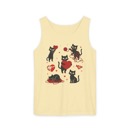 Cat Tangled In Love Tank Top | Valentine Cat Heart Design