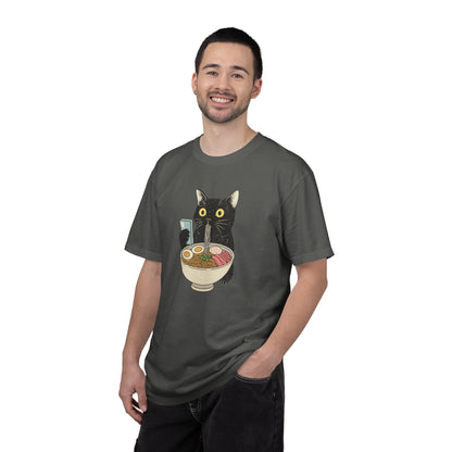 Kawaii Black Cat Slurping Ramen T-shirt | Neko Anime Bowl Design