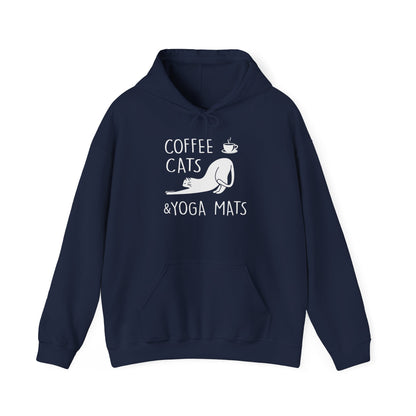 Coffee Cats Yoga Mats Unisex Heavy Blend™ Hooded Sweatshirt | Cozy & Playful Hoodie for Cat Lovers, Yoga Enthusiasts, and Coffee Addicts