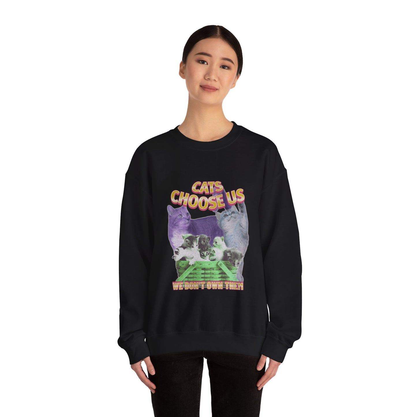 Cats Choose Us, Feline Lovers, Cute Sweatshirt for Fur Parents, Vintage Pullover, Retro College Shirt, Cozy Trendy, Pet Owner Mom Dad Gift