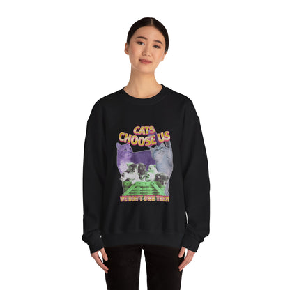 Cats Choose Us, Feline Lovers, Cute Sweatshirt for Fur Parents, Vintage Pullover, Retro College Shirt, Cozy Trendy, Pet Owner Mom Dad Gift