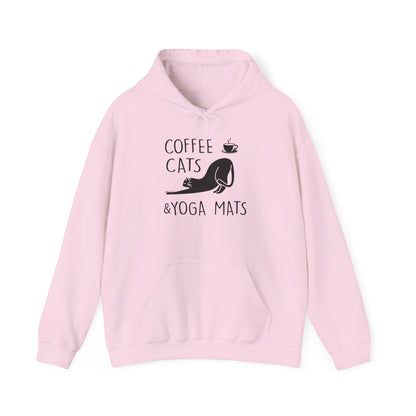 Coffee Cats Yoga Mats Unisex Heavy Blend™ Hooded Sweatshirt | Cozy & Playful Hoodie for Cat Lovers, Yoga Enthusiasts, and Coffee Addicts