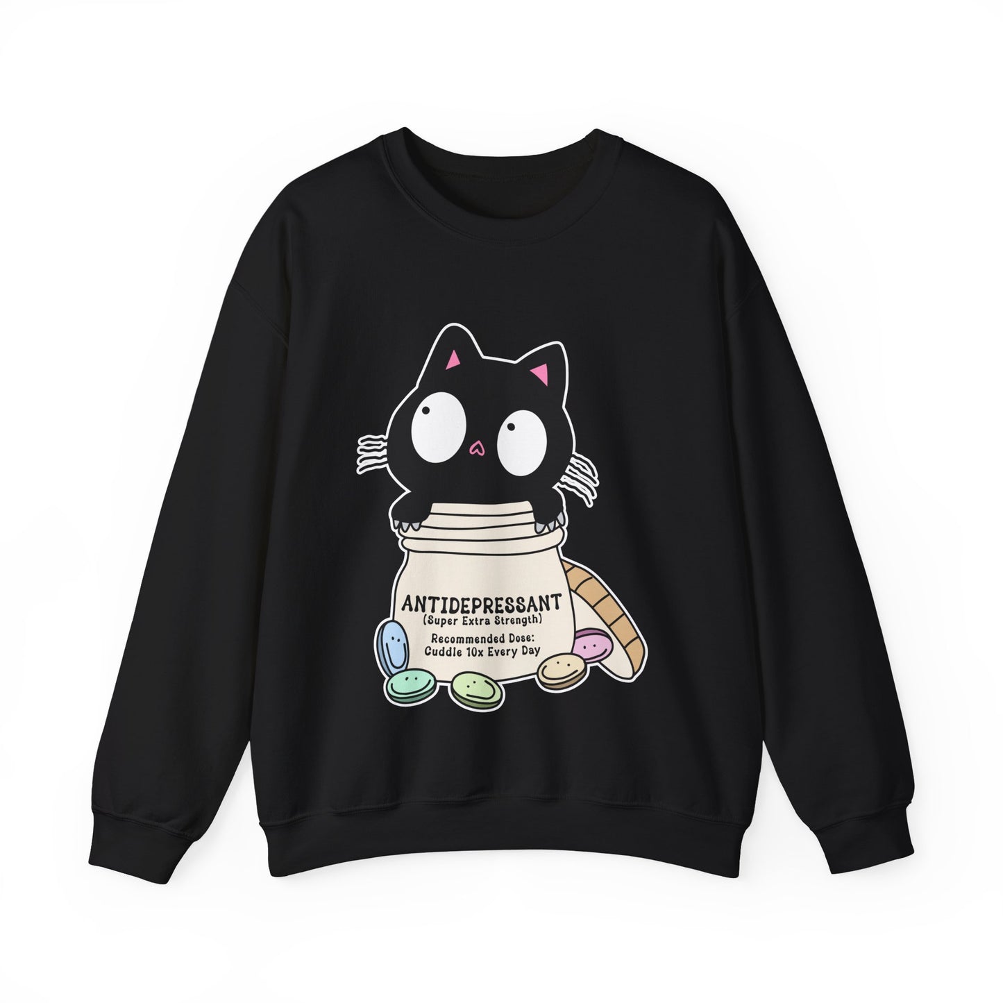 Cat as Antidepressant, College Sweatshirt, Gift For Fur Parent, Cat Mom, Cat Dad, Funny Cat Lover Sweater, Kawaii Shirt, Mental Health Humor