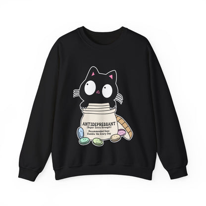 Cat as Antidepressant, College Sweatshirt, Gift For Fur Parent, Cat Mom, Cat Dad, Funny Cat Lover Sweater, Kawaii Shirt, Mental Health Humor