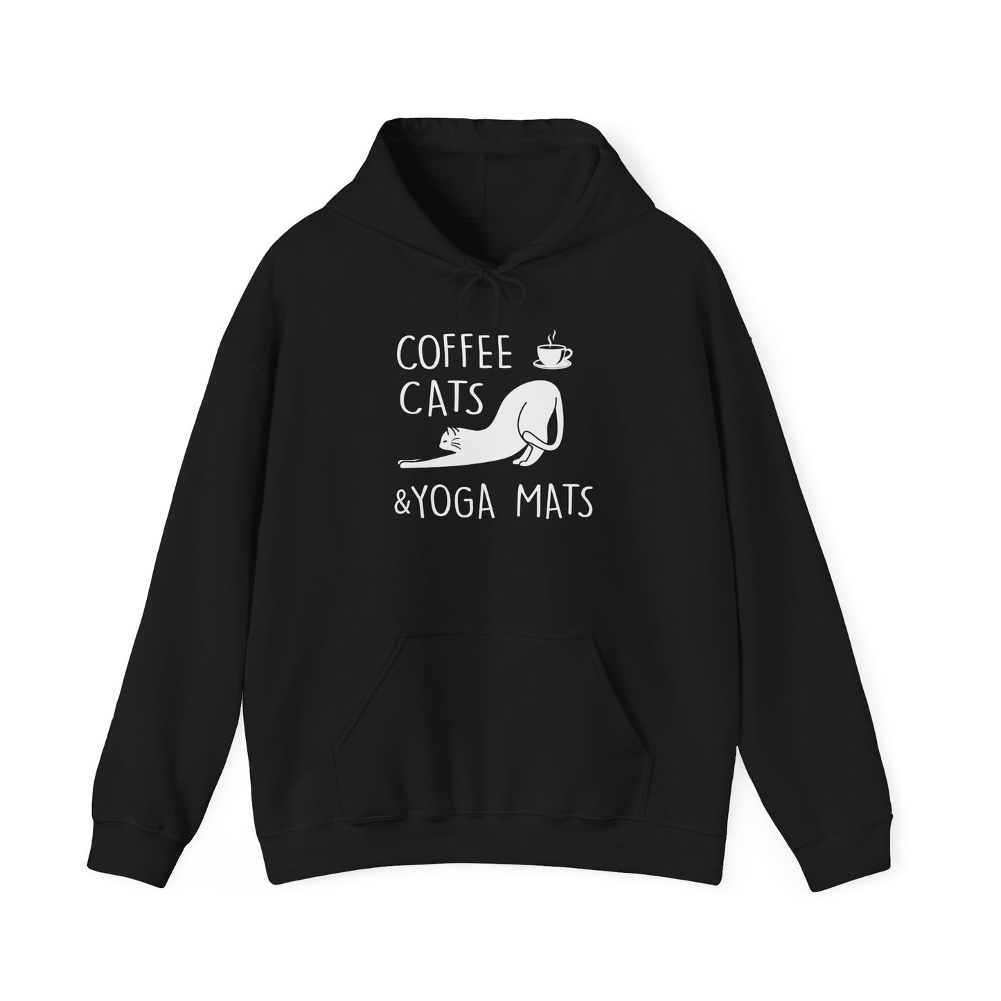 Coffee Cats Yoga Mats Unisex Heavy Blend™ Hooded Sweatshirt | Cozy & Playful Hoodie for Cat Lovers, Yoga Enthusiasts, and Coffee Addicts