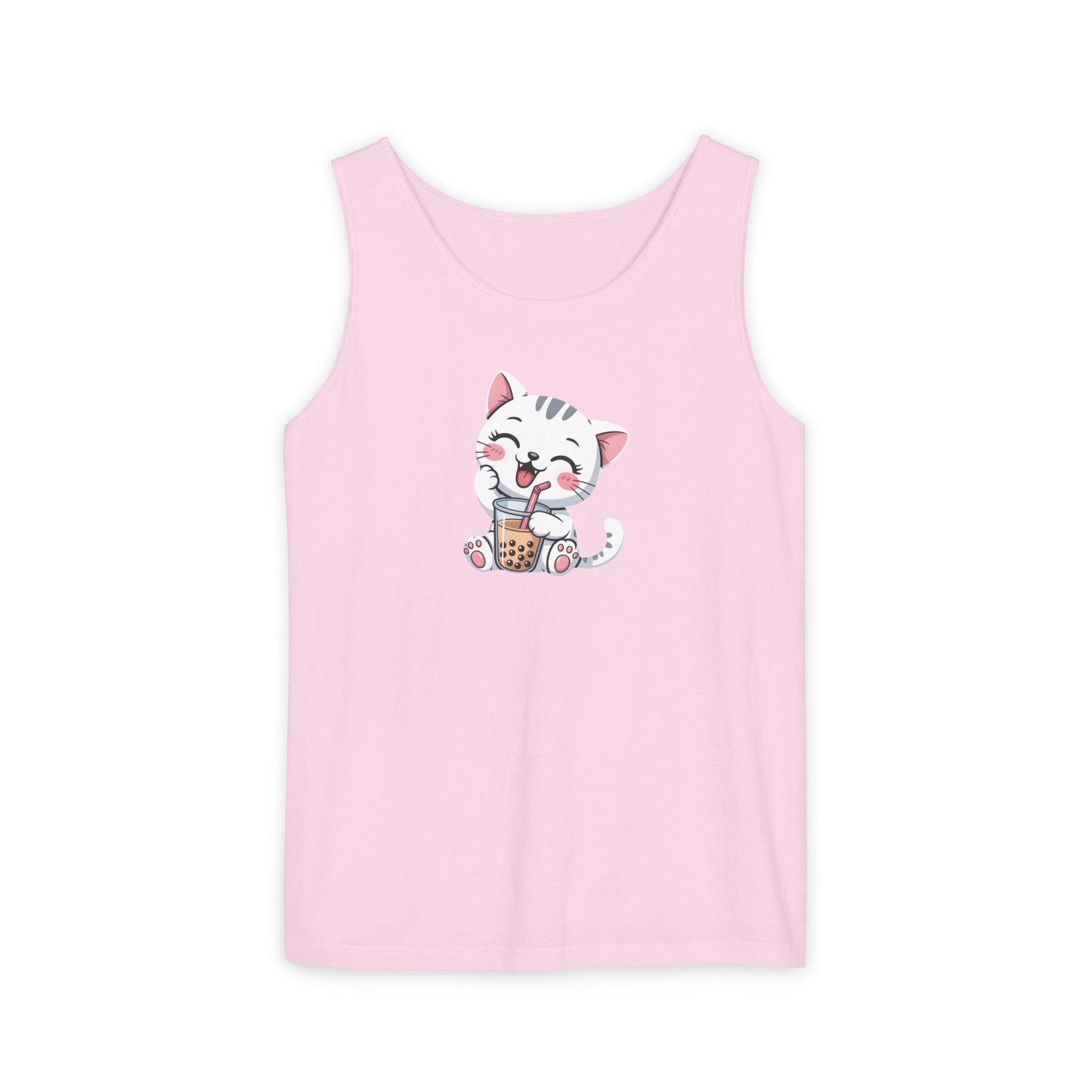 Cute Boba Cat Tank Top | Kawaii Bubble Tea Kitten Design